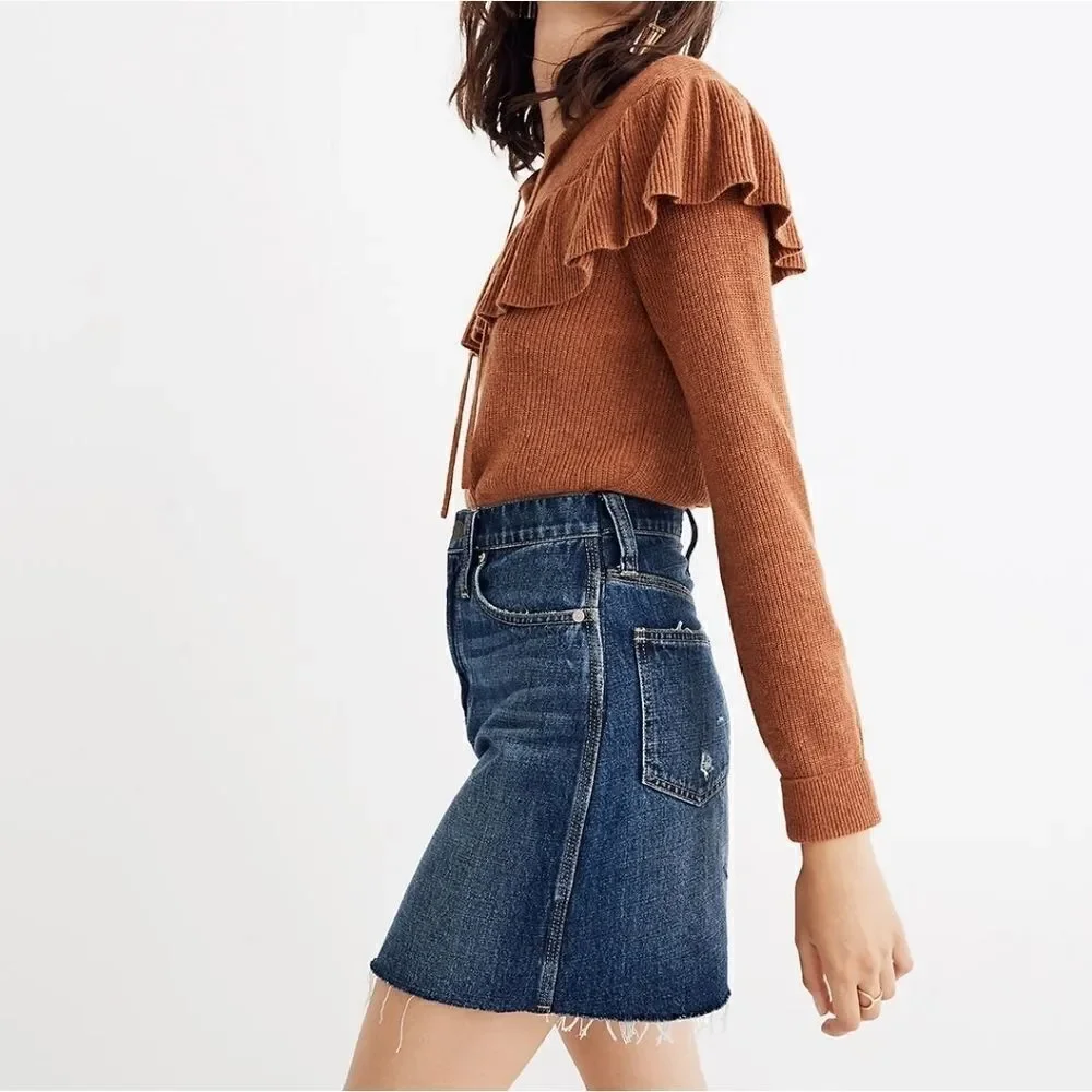 Madewell Rigid Denim Straight Mini Skirt: Reworked Edition Size 25.Waist 14